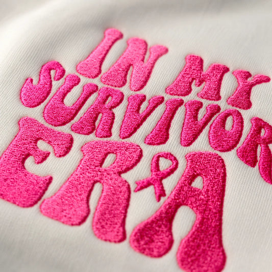 Personalized In My Survivor Era Embroidered Unisex Crewneck Sweatshirt, Pink Ribbon Awareness Gift