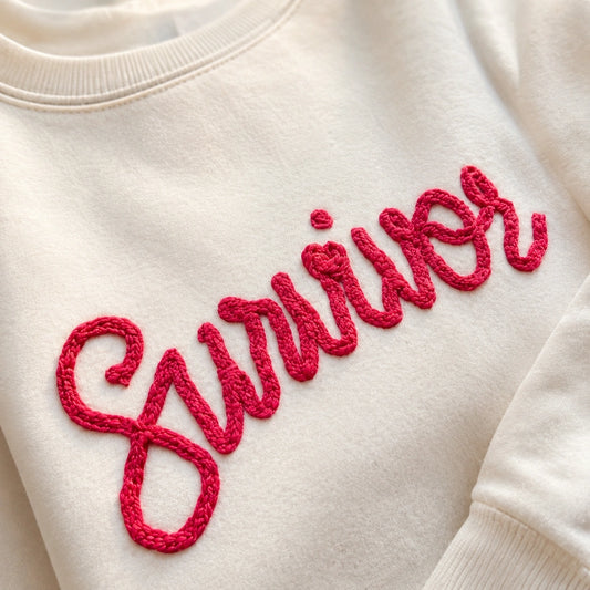 Personalized Pink Ribbon Yarn Embroidered Sweatshirt, Awareness Gift
