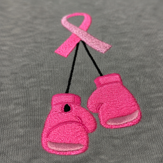 Personalized Pink Ribbon Boxing Gloves Embroidered Unisex Quarter Zip Sweatshirt, Awareness Gift