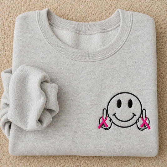 Hey Cancer Embroidered Unisex Crewneck Sweatshirt, Breast Cancer Awareness Gift