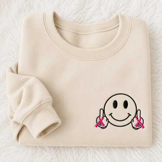 Hey Cancer Embroidered Unisex Crewneck Sweatshirt, Breast Cancer Awareness Gift
