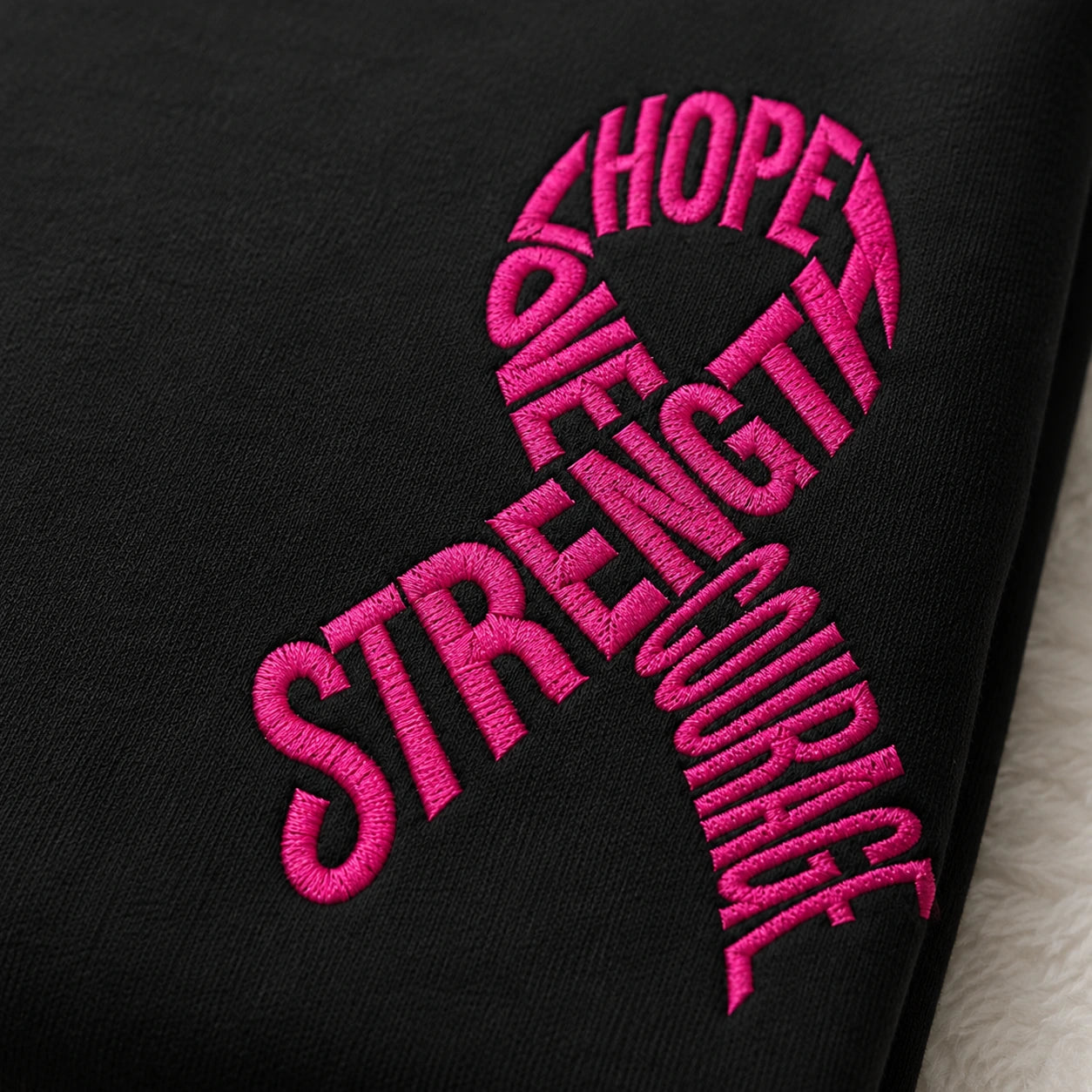 Hope Love Strength Courage Pink Ribbon Embroidered Unisex Crewneck Sweatshirt, Awareness Gift