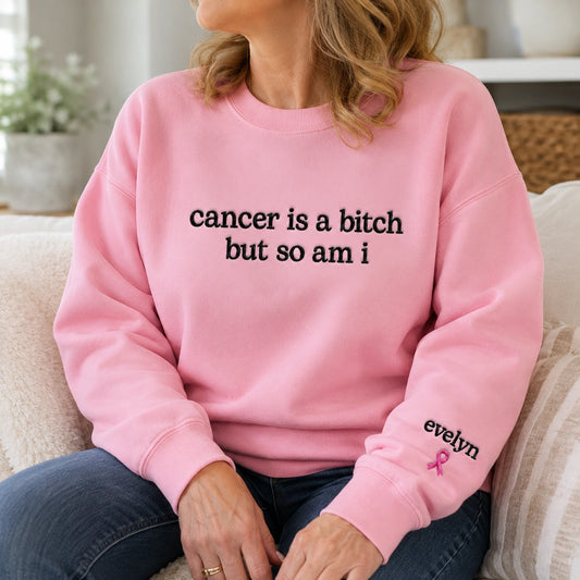 Personalized So Am I Embroidered Unisex Crewneck Sweatshirt, Pink Ribbon Awareness Gift