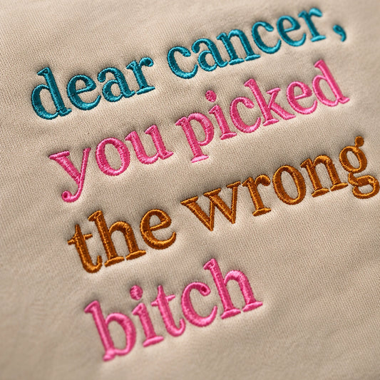 Personalized You Picked The Wrong B*tch Embroidered Unisex Crewneck Sweatshirt, Pink Ribbon Awareness Gift