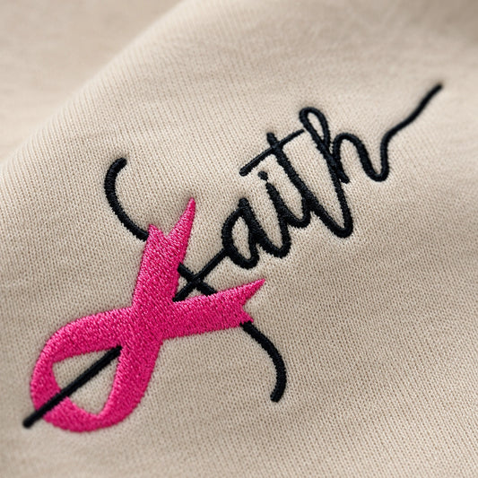 Personalized Faith Pink Ribbon Breast Cancer Embroidered Unisex Crewneck Sweatshirt, Breast Cancer Awareness Gift