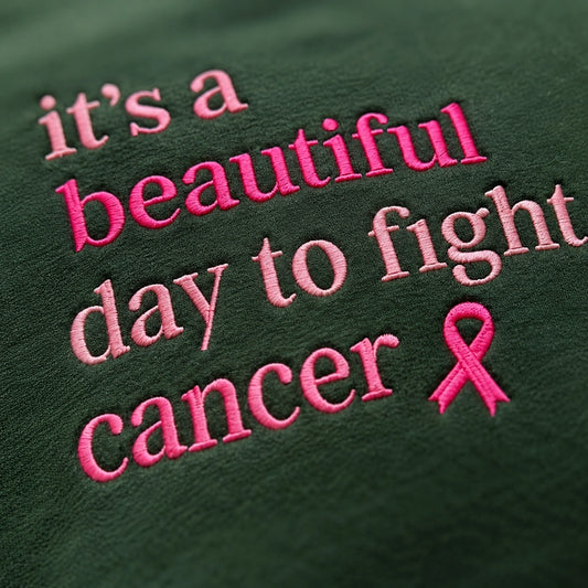 Personalized It's a Beautiful Day Embroidered Unisex Crewneck Sweatshirt, Pink Ribbon Awareness Gift