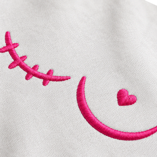 Personalized Minimal Pink Ribbon Line Embroidered Unisex Crewneck Sweatshirt, Awareness Gift