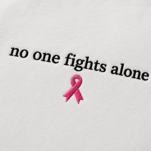 Personalized No One Fights Alone Embroidered Unisex Crewneck Sweatshirt, Breast Cancer Awareness Gift