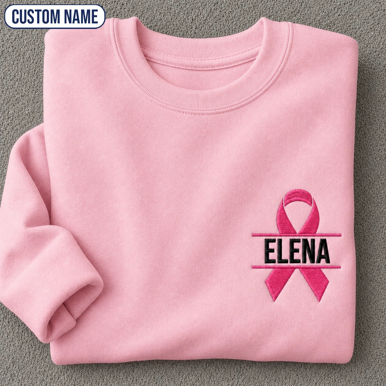 Personalized Pink Ribbon Embroidered Unisex Crewneck Sweatshirt, Breast Cancer Awareness Gift