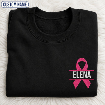 Personalized Pink Ribbon Embroidered Unisex Crewneck Sweatshirt, Breast Cancer Awareness Gift