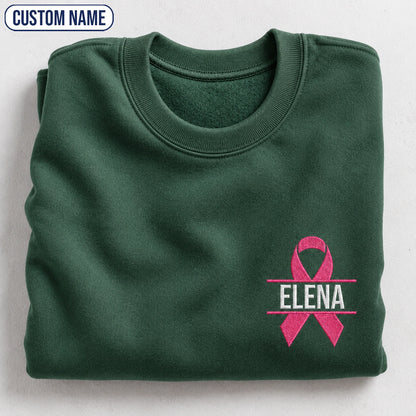 Personalized Pink Ribbon Embroidered Unisex Crewneck Sweatshirt, Breast Cancer Awareness Gift