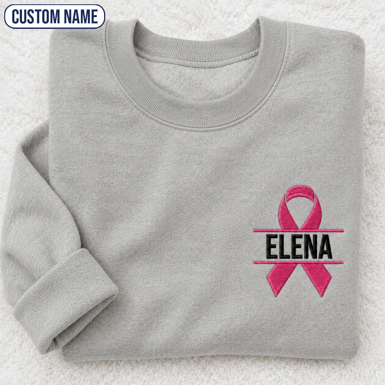 Personalized Pink Ribbon Embroidered Unisex Crewneck Sweatshirt, Breast Cancer Awareness Gift