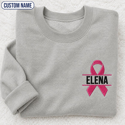 Personalized Pink Ribbon Embroidered Unisex Crewneck Sweatshirt, Breast Cancer Awareness Gift