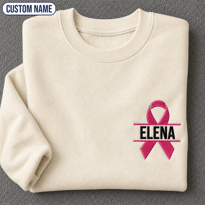 Personalized Pink Ribbon Embroidered Unisex Crewneck Sweatshirt, Breast Cancer Awareness Gift