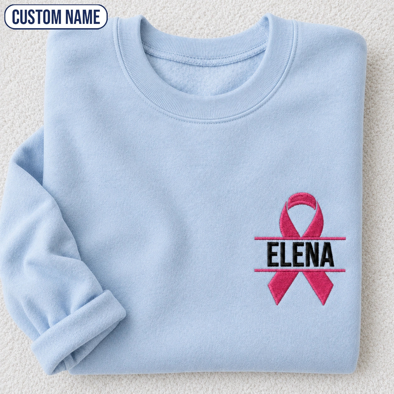 Personalized Pink Ribbon Embroidered Unisex Crewneck Sweatshirt, Breast Cancer Awareness Gift
