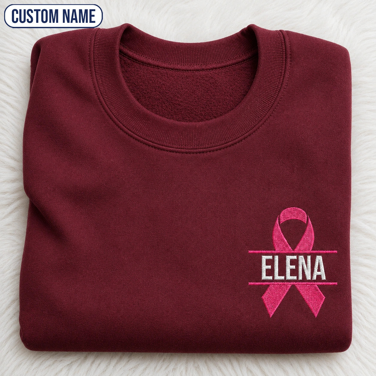 Personalized Pink Ribbon Embroidered Unisex Crewneck Sweatshirt, Breast Cancer Awareness Gift