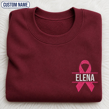 Personalized Pink Ribbon Embroidered Unisex Crewneck Sweatshirt, Breast Cancer Awareness Gift