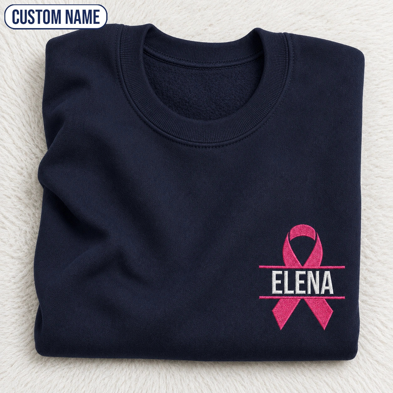 Personalized Pink Ribbon Embroidered Unisex Crewneck Sweatshirt, Breast Cancer Awareness Gift