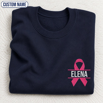 Personalized Pink Ribbon Embroidered Unisex Crewneck Sweatshirt, Breast Cancer Awareness Gift