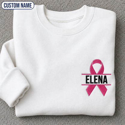 Personalized Pink Ribbon Embroidered Unisex Crewneck Sweatshirt, Breast Cancer Awareness Gift