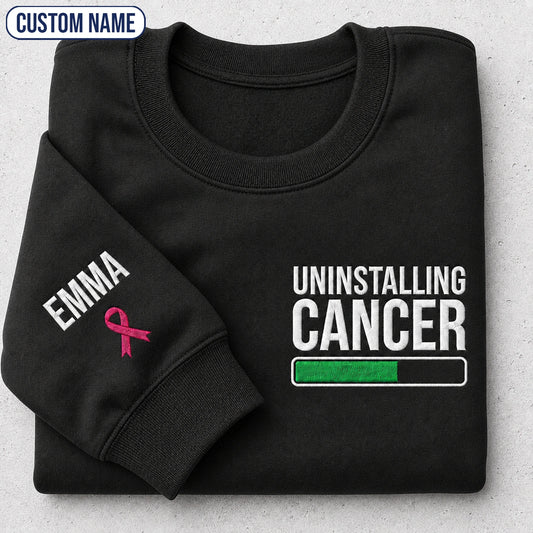 Personalized Uninstalling Embroidered Unisex Crewneck Sweatshirt, Pink Ribbon Awareness Gift
