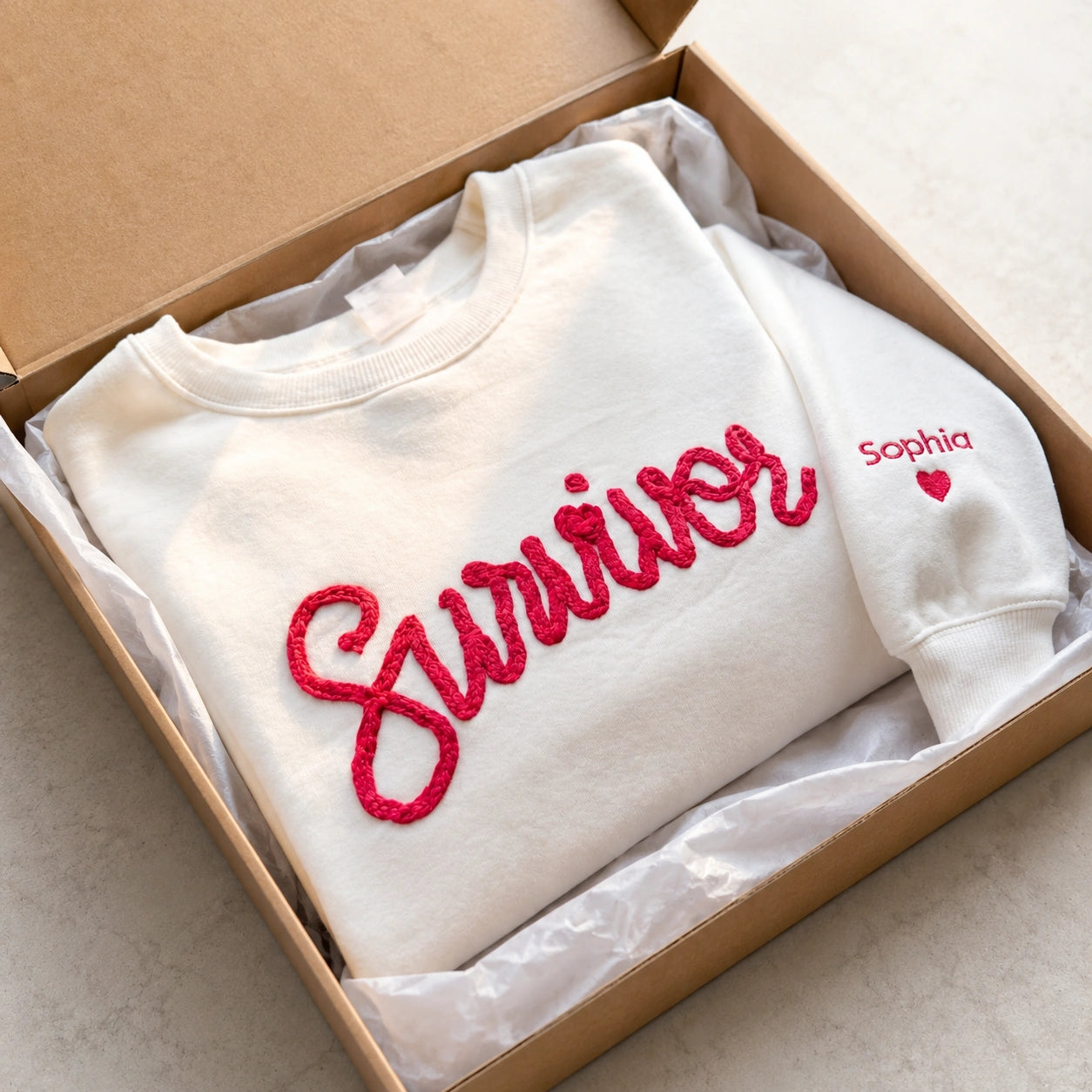 Personalized Pink Ribbon Yarn Embroidered Sweatshirt, Awareness Gift