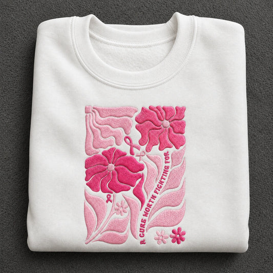 A Cure Worth Fighting For Embroidered Unisex Crewneck Sweatshirt, Breast Cancer Awareness Gift